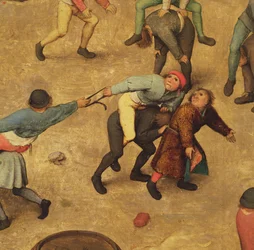 Kinderspelen: detail van kinderen op de rug van een varken, 1560
